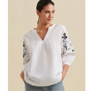Anne Fontaine White Blouse with Floral Embroidery